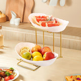 Maxbell Fruit Bowl for Kitchen Counter Serving Bowl with Metal Rack for Cake Dessert 2 Tier Gold Shelf
