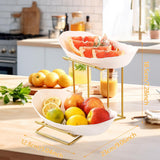 Maxbell Fruit Bowl for Kitchen Counter Serving Bowl with Metal Rack for Cake Dessert 2 Tier Gold Shelf