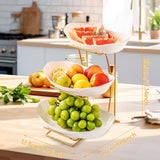 Maxbell Fruit Bowl for Kitchen Counter Serving Bowl with Metal Rack for Cake Dessert 3 Tier Gold Shelf