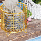 Maxbell Round Metal Wire Basket Sturdy Mesh Storage Bin for Home Laundry Room Toilet Gold