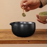 Maxbell Ceramic Matcha Bowl Decorative with Spout for Whisking Matcha Family Friends Black