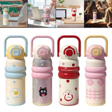 Maxbell Insulated Water Bottle with Handle Cartoon Tumbler for Work Traveling Sports Yellow