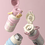 Maxbell Insulated Water Bottle with Handle Cartoon Tumbler for Work Traveling Sports Yellow