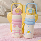 Maxbell Insulated Water Bottle with Handle Cartoon Tumbler for Work Traveling Sports Yellow