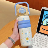 Maxbell Insulated Water Bottle with Handle Cartoon Tumbler for Work Traveling Sports Yellow