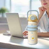 Maxbell Insulated Water Bottle with Handle Cartoon Tumbler for Work Traveling Sports Yellow
