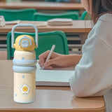 Maxbell Insulated Water Bottle with Handle Cartoon Tumbler for Work Traveling Sports Yellow