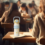 Maxbell Insulated Water Bottle with Handle Cartoon Tumbler for Work Traveling Sports Yellow