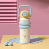 Maxbell Insulated Water Bottle with Handle Cartoon Tumbler for Work Traveling Sports Yellow