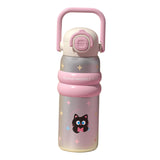 Maxbell Insulated Water Bottle with Handle Cartoon Tumbler for Work Traveling Sports Pink