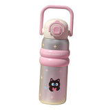 Maxbell Insulated Water Bottle with Handle Cartoon Tumbler for Work Traveling Sports Pink