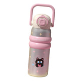Maxbell Insulated Water Bottle with Handle Cartoon Tumbler for Work Traveling Sports Pink