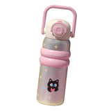 Maxbell Insulated Water Bottle with Handle Cartoon Tumbler for Work Traveling Sports Pink