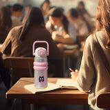 Maxbell Insulated Water Bottle with Handle Cartoon Tumbler for Work Traveling Sports Pink