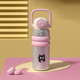 Maxbell Insulated Water Bottle with Handle Cartoon Tumbler for Work Traveling Sports Pink
