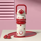 Maxbell Insulated Water Bottle with Handle Cartoon Tumbler for Work Traveling Sports Red