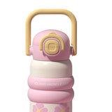 Maxbell Insulated Water Bottle with Handle Cartoon Tumbler for Work Traveling Sports Pink and Yellow