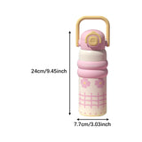 Maxbell Insulated Water Bottle with Handle Cartoon Tumbler for Work Traveling Sports Pink and Yellow