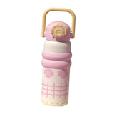 Maxbell Insulated Water Bottle with Handle Cartoon Tumbler for Work Traveling Sports Pink and Yellow