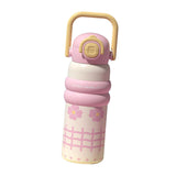 Maxbell Insulated Water Bottle with Handle Cartoon Tumbler for Work Traveling Sports Pink and Yellow