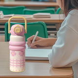 Maxbell Insulated Water Bottle with Handle Cartoon Tumbler for Work Traveling Sports Pink and Yellow