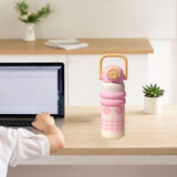 Maxbell Insulated Water Bottle with Handle Cartoon Tumbler for Work Traveling Sports Pink and Yellow