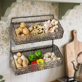 Maxbell Hanging Kitchen Basket 2 Layer Rustic No Drill for Home Decor Pantry Kitchen Dark Gray