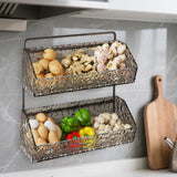 Maxbell Hanging Kitchen Basket 2 Layer Rustic No Drill for Home Decor Pantry Kitchen Dark Gray