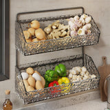 Maxbell Hanging Kitchen Basket 2 Layer Rustic No Drill for Home Decor Pantry Kitchen Dark Gray