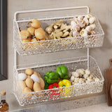 Maxbell Hanging Kitchen Basket 2 Layer Rustic No Drill for Home Decor Pantry Kitchen White
