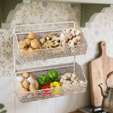 Maxbell Hanging Kitchen Basket 2 Layer Rustic No Drill for Home Decor Pantry Kitchen White
