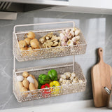 Maxbell Hanging Kitchen Basket 2 Layer Rustic No Drill for Home Decor Pantry Kitchen White