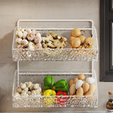 Maxbell Hanging Kitchen Basket 2 Layer Rustic No Drill for Home Decor Pantry Kitchen White