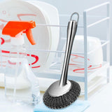 Maxbell Cleaning Tool Scrubbing Scouring Brush Cookware Stainless Steel Pot Scrubber 26x10cm Short Handle