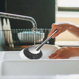 Maxbell Cleaning Tool Scrubbing Scouring Brush Cookware Stainless Steel Pot Scrubber 33x10cm Long Handle