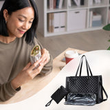 Maxbell Woman Tote Bag Lunch Bag Combo Set Versatile Handbag for Shopping Waterproof Black