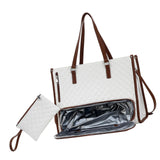 Maxbell Woman Tote Bag Lunch Bag Combo Set Versatile Handbag for Shopping Waterproof White Brown