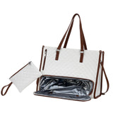 Maxbell Woman Tote Bag Lunch Bag Combo Set Versatile Handbag for Shopping Waterproof White Brown
