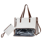 Maxbell Woman Tote Bag Lunch Bag Combo Set Versatile Handbag for Shopping Waterproof White Brown