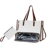 Maxbell Woman Tote Bag Lunch Bag Combo Set Versatile Handbag for Shopping Waterproof White Brown
