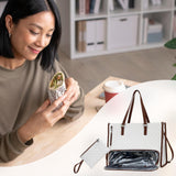 Maxbell Woman Tote Bag Lunch Bag Combo Set Versatile Handbag for Shopping Waterproof White Brown
