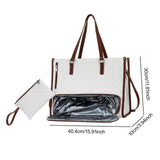 Maxbell Woman Tote Bag Lunch Bag Combo Set Versatile Handbag for Shopping Waterproof White Brown