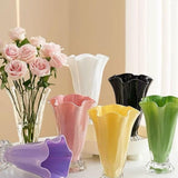 Maxbell Petals Glass Vase Portable Plant Flower Container for Cafe Dining Room Decor Clear