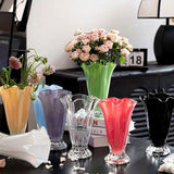 Maxbell Petals Glass Vase Portable Plant Flower Container for Cafe Dining Room Decor Clear