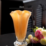 Maxbell Petals Glass Vase Portable Plant Flower Container for Cafe Dining Room Decor Yellow