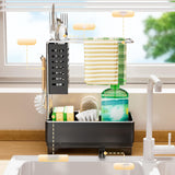 Maxbell Kitchen Sink Organizer Storage Essentials Black Counter with Auto Drain Tray