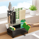 Maxbell Kitchen Sink Organizer Storage Essentials Black Counter with Auto Drain Tray
