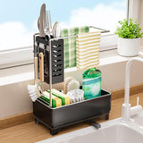 Maxbell Kitchen Sink Organizer Storage Essentials Black Counter with Auto Drain Tray