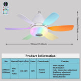 Maxbell Ceiling Fan with Light with Remote Ceiling Lighting for Bar Dorm Living Room Colorful