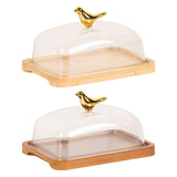 Maxbell Wooden Cake Stand with Cover Butter Dish Cake Plate for Party Kitchen Fridge light brown